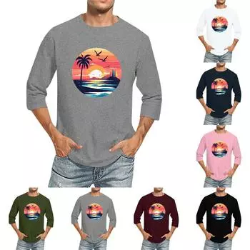 Мужская однотонная футболка с круглым вырезом и рукавами три четверти M