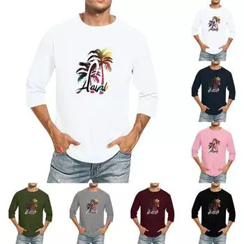 Мужская однотонная футболка с круглым вырезом и рукавами три четверти XL