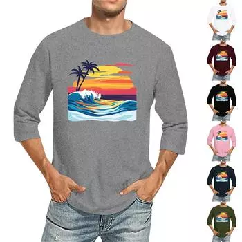 Мужская однотонная футболка с круглым вырезом и рукавами три четверти M чёрный