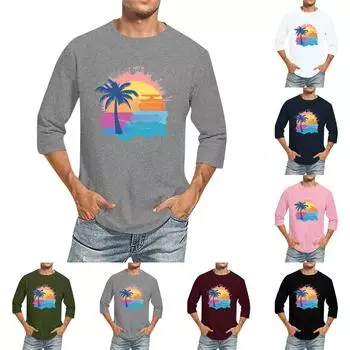 Мужская однотонная футболка с круглым вырезом и рукавами три четверти XXXL чёрный