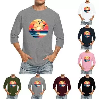 Мужская однотонная футболка с круглым вырезом и рукавами три четверти XXXL тёмно-синий