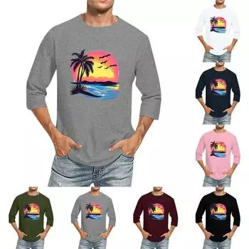 Мужская однотонная футболка с круглым вырезом и рукавами три четверти L тёмно-синий