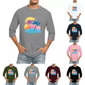 Мужская однотонная футболка с круглым вырезом и рукавами три четверти XL