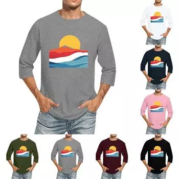 Мужская однотонная футболка с круглым вырезом и рукавами три четверти M белый