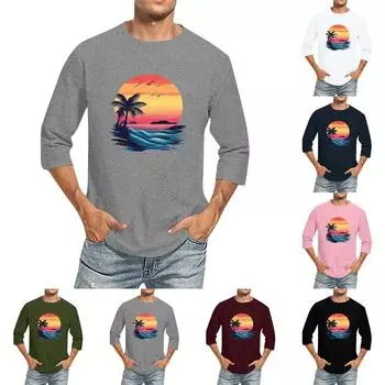 Мужская однотонная футболка с круглым вырезом и рукавами три четверти XXL чёрный