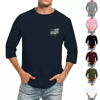 Мужская однотонная футболка с круглым вырезом и рукавами три четверти XL розовый