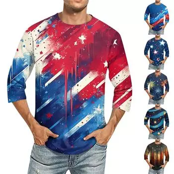 Мужская однотонная футболка с круглым вырезом и рукавами три четверти XXL чёрный