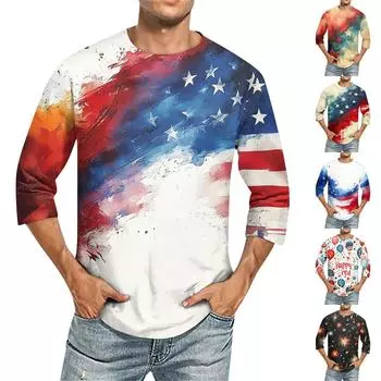 Мужская однотонная футболка с круглым вырезом и рукавами три четверти XL чёрный