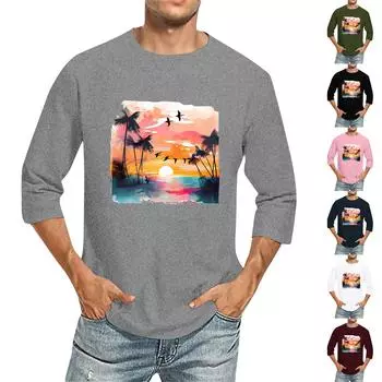 Мужская однотонная футболка с круглым вырезом и рукавами три четверти XL