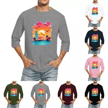 Мужская однотонная футболка с круглым вырезом и рукавами три четверти L