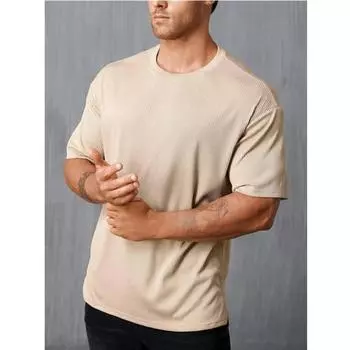 Мужская однотонная футболка с круглым вырезом XL хаки