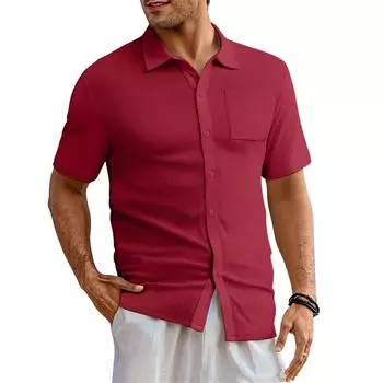 Мужская однотонная классическая рубашка с короткими рукавами в спортивном стиле XXL винный