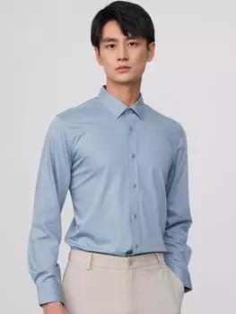 Мужская однотонная классическая рубашка стандартного кроя премиум-класса с длинными рукавами — удобная, слегка эластичная, легкая в уходе, универсальный стиль для деловых и официальных мероприятий 39 белый