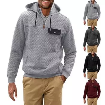 Мужская однотонная клетчатая толстовка с капюшоном Мужская повседневная толстовка с капюшоном и карманом на половину молнии XXL