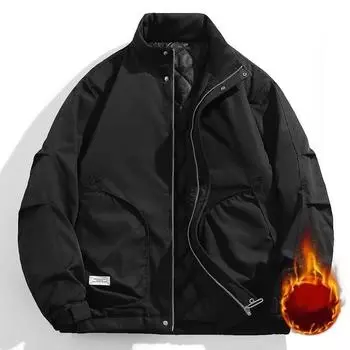 Мужская однотонная куртка-бомбер с утеплителем на осень и зиму 8XL