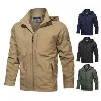 Мужская однотонная куртка на весну и осень, пальто с капюшоном и длинными рукавами на молнии, карманы, тонкая ветрозащитная спортивная верхняя одежда M темно-синий