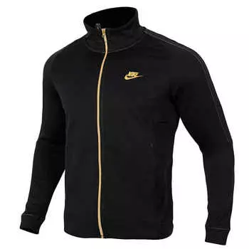 Мужская однотонная куртка с воротником-стойкой и длинным рукавом с логотипом Nike, черное золото BQ2566-011 XS