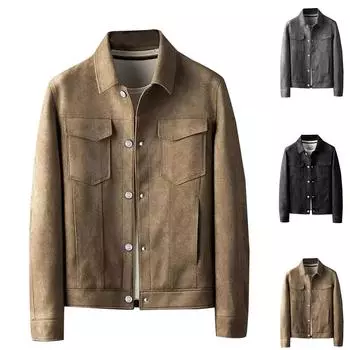 Мужская однотонная куртка, зимнее замшевое пальто с карманами, рабочая куртка, верхняя одежда M чёрный