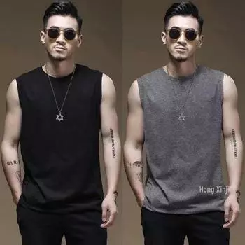 Мужская однотонная майка без рукавов с круглым вырезом для фитнеса Large