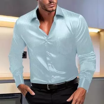 Мужская однотонная мерсеризованная рубашка с длинным рукавом на пуговицах для весны и осени XXXL синий