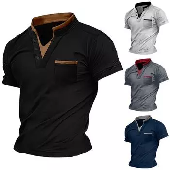 Мужская однотонная новая мужская повседневная футболка с v-образным вырезом, топ L чёрный