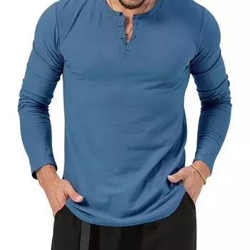 Мужская однотонная осенняя футболка с v-образным вырезом, мужские белые, черные базовые футболки с длинными рукавами M чёрный