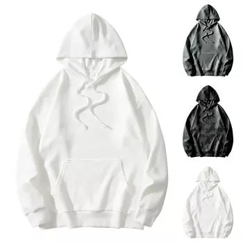 Мужская однотонная полосатая осенняя повседневная толстовка с капюшоном, длинный рукав, пуловер, толстовка M чёрный