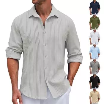 Мужская однотонная полосатая рубашка с длинным рукавом Мужская повседневная модная рубашка L