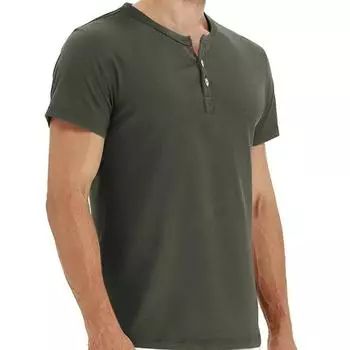 Мужская однотонная повседневная футболка на пуговицах с коротким рукавом XL зелёный