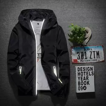 Мужская однотонная повседневная куртка больших размеров со светоотражающей молнией для активного отдыха L чёрный