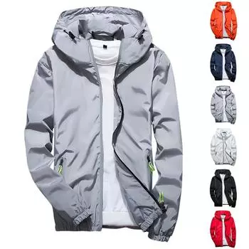 Мужская однотонная повседневная куртка больших размеров со светоотражающей молнией для активного отдыха L чёрный