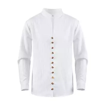 Мужская однотонная повседневная рубашка из хлопка и льна с длинным рукавом на пуговицах S хаки