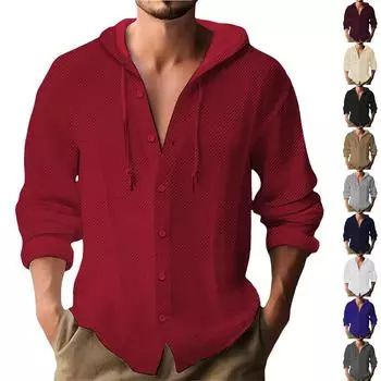 Мужская однотонная повседневная рубашка с длинными рукавами, капюшоном и кардиганом на шнурке S хаки