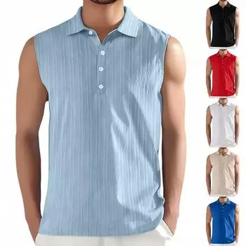 Мужская однотонная повседневная рубашка с лацканами без рукавов L чёрный