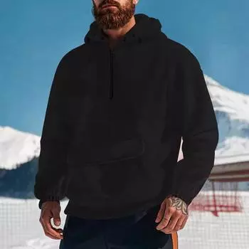Мужская однотонная повседневная толстовка с капюшоном, длинный рукав, пуловер, толстовка L чёрный