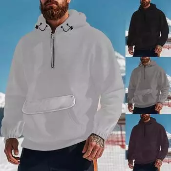 Мужская однотонная повседневная толстовка с капюшоном, длинный рукав, пуловер, толстовка L чёрный