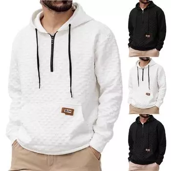 Мужская однотонная повседневная толстовка с капюшоном, длинный рукав, пуловер, толстовка L чёрный