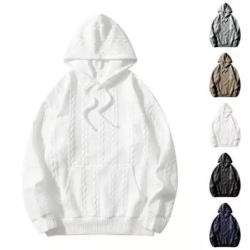 Мужская однотонная повседневная толстовка с капюшоном, длинный рукав, пуловер, толстовка L чёрный