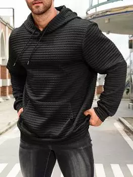 Мужская однотонная повседневная вафельная толстовка Manfinity Homme Plus Size с капюшоном и завязками S