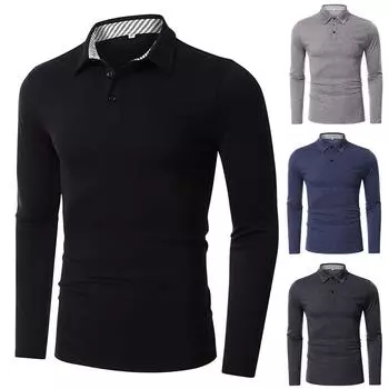 Мужская однотонная рубашка, быстросохнущая рубашка с длинным рукавом, рубашка для гольфа M чёрный