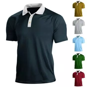 Мужская однотонная рубашка-поло реглан с белым воротником на трех пуговицах, топы L