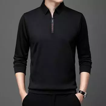 Мужская однотонная рубашка-поло с лацканами, рубашка-поло с длинными рукавами, воротник на молнии, модная тонкая рубашка на весну и осень, повседневные свободные топы XXXXL
