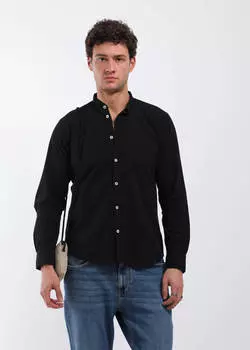 Мужская однотонная рубашка с длинным рукавом, черная