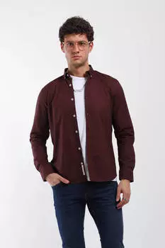 Мужская однотонная рубашка с длинным рукавом цвета сливы