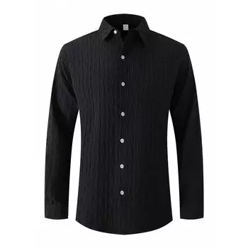 Мужская однотонная рубашка с длинным рукавом и лацканами, мужская повседневная однобортная рубашка в клетку с длинным рукавом L чёрный