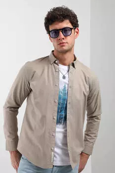 Мужская однотонная рубашка с длинным рукавом из норки