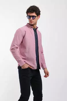 Мужская однотонная рубашка с длинным рукавом красная