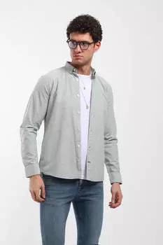 Мужская однотонная рубашка с длинным рукавом мятного цвета