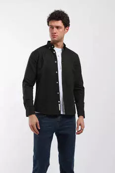 Мужская однотонная рубашка с длинным рукавом, зеленая