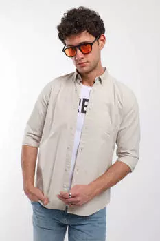 Мужская однотонная рубашка с длинными рукавами и карманами Stone